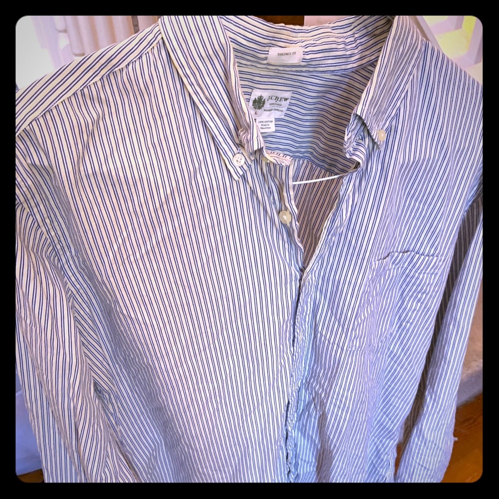 J Crew men’s L button down striped blue yellow